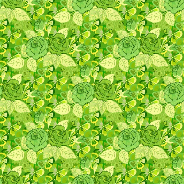 Illustration Peinte Main Couleurs Beige Vert Jaune Vecteur Rose Fleurs — Image vectorielle