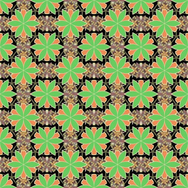 矢量花无缝图案为黑色 绿色和米黄色 许多别致的小花 — 图库矢量图片