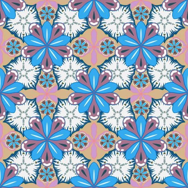 Nahtloses Muster Stilisierter Blümchen Den Farben Weiß Blau Und Beige — Stockvektor