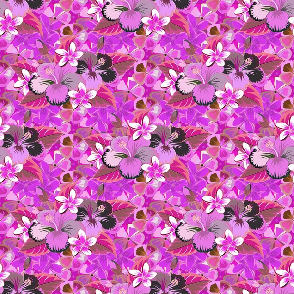 Traditionelle Indische Florale Nahtlose Muster Mit Bunten Hibiskusblüten Rosa Violett — Stockvektor