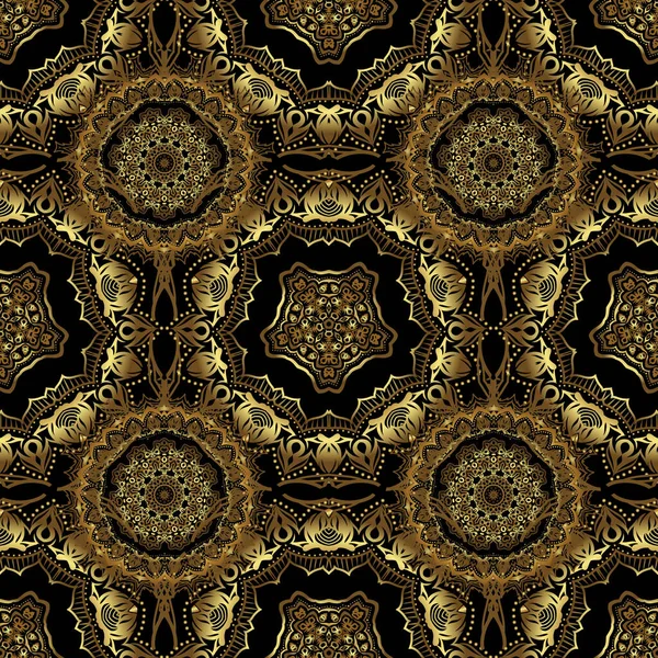 Düğün davetiyeleri, kartvizit, sertifika, logo şablonu için süs çiçekleri. Vektör dairesi altın ızgara ve siyah arka plandaki elementler. Süs tasarım şablonu.