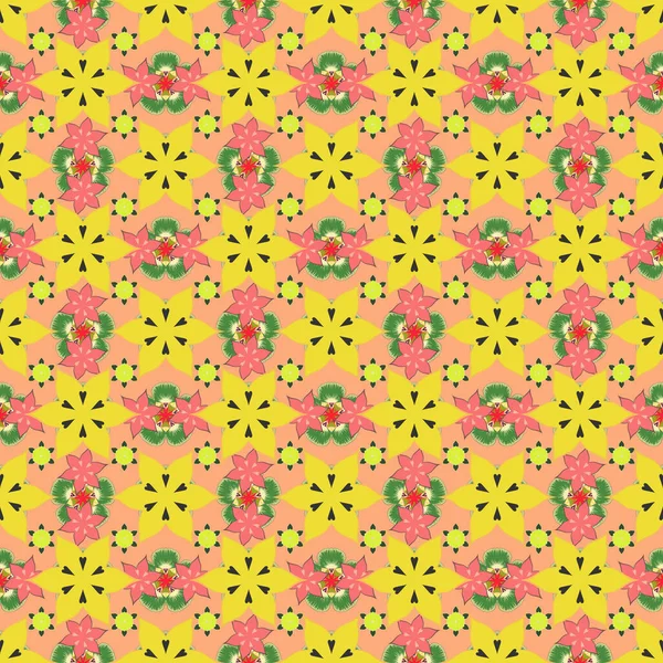 Patrón Floral Tradicional Indio Sin Costuras Colores Amarillo Beige Rosa — Archivo Imágenes Vectoriales