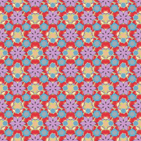 Ilustración Vectorial Vector Ramas Multicolores Con Flores Patrón Sin Costuras — Archivo Imágenes Vectoriales