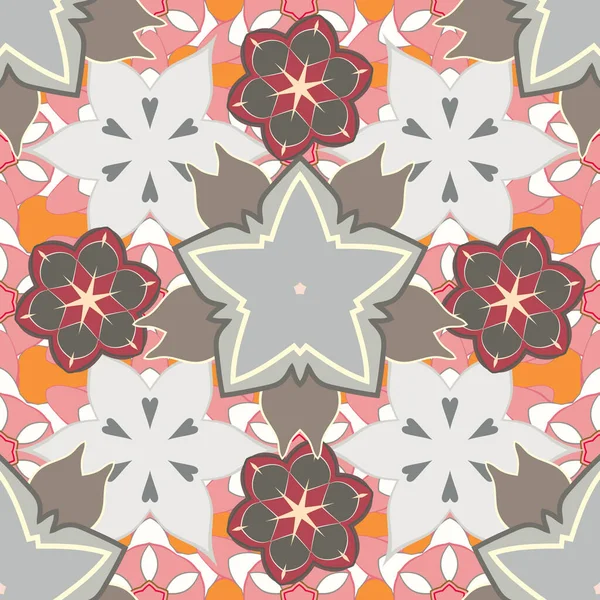 Raster Paisley Patrón Floral Muchas Flores Colores Beige Gris Rosa — Vector de stock