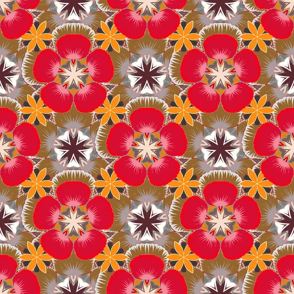 Seamless Pattern Red Brown Gray Colors Cute Ditsy Flowers Cute — Stock Vector