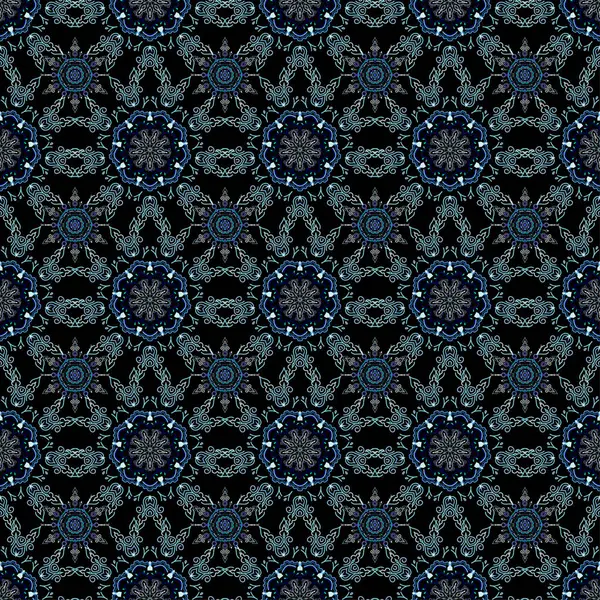 Elegantní Hladký Vzor Květinovými Mandala Prvky Pěkná Modrá Ručně Kreslená — Stockový vektor