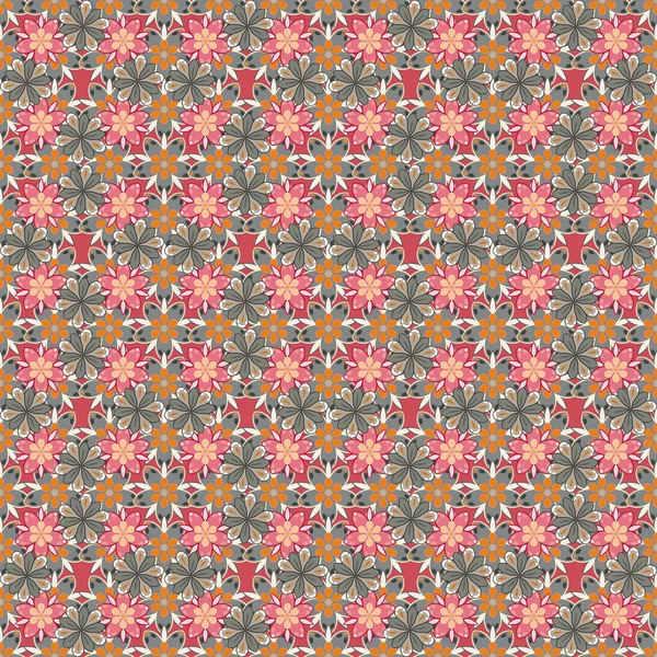 Elegante Patrón Sin Costuras Con Flores Decorativas Colores Beige Marrón — Archivo Imágenes Vectoriales