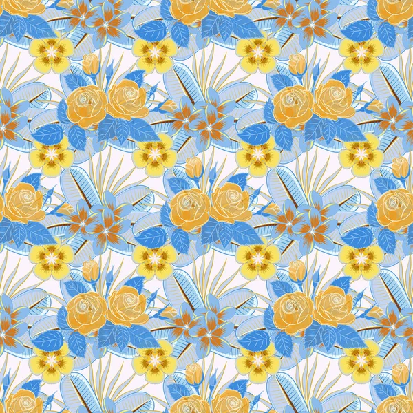 Akvarell Zökkenőmentes Minta Csíkos Háttér Virágnyomat Sárga Barna Kék Színekben — Stock Vector