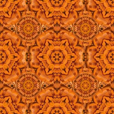 Ortaçağ çiçek desenli. Vektör çizimi. Dekoratif simetri arabesk. Kahverengi, turuncu ve kırmızı pürüzsüz desen doğum günü, davetiye ya da pankart için iyi.