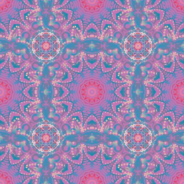 Zarif, pürüzsüz ve Mandala elementleriyle. Güzel mavi ve pembe el yapımı, pürüzsüz vektör çizimi.