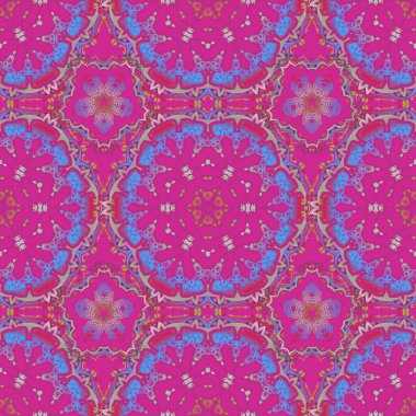 Pembe, morumsu ve mor renklerde kusursuz bir süs. Sıkıntılı damask desensiz arkaplan fayansı.