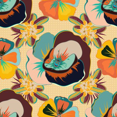 Mavi, sarı ve bej renkli gelincik çiçekli suluboya buketi ile romantik, pürüzsüz desen. Geçmişi, tekstili, ambalaj kağıtları, tebrik kartları için. Vektör illüstrasyonu.