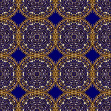 Kusursuz altın Noel süsü deseni. Mavi arkaplan üzerinde ışıltılı arkaplan çizimi.