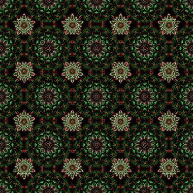 Barok tarzında Damask deseni. Barok damaske klasik kahverengi, yeşil ve kırmızı vektör pürüzsüz desenli arka plan. Antika çiçekli duvar kağıdı. Ortaçağ barok soyut süsü..