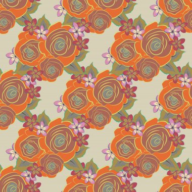 Soyut zarafet pürüzsüz desen gül çiçekleri ve yapraklar pembe, turuncu ve sarı renklerde..