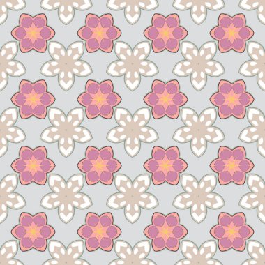 Soyut zarafet, pürüzsüz desen, gri, bej ve pembe renkli çiçekler..