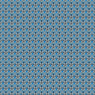 Elle boyanmış, dikişsiz çiçek deseni. Mavi, beyaz ve gri küçük çiçekli raster arkaplan.