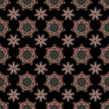 Kahverengi, mor ve yeşil renkli süsler. Renkli desenler antika. Kusursuz arkaplan.