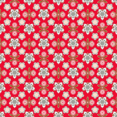 Vektör çiçek deseni. Gri, pembe ve kırmızı renklerde renksiz çiçekler..