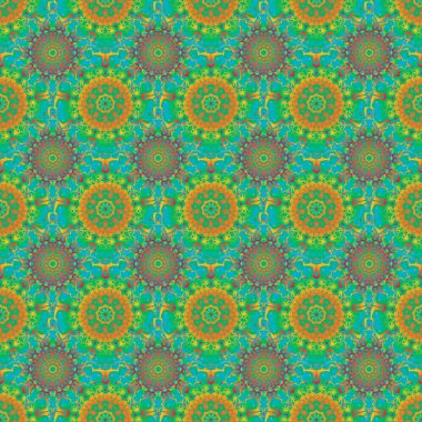 Süslü sınır. Kusursuz damaske deseni, yeşil, sarı ve mavi klasik duvar kağıdı. Vektörsüz desen.