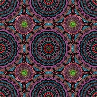 Vektör çizimi. Damask, yeşil ve kahverengi renklerde, kusursuz çiçek arkaplan deseni.