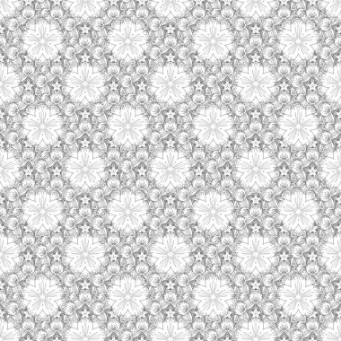 Lüks vektör dikişsiz desen, düğmeli doku, klasik tarzda ana hatlar. Yıldız silueti, süslü arka planda filigran dekoru olan zarif siyah beyaz süslemeler..