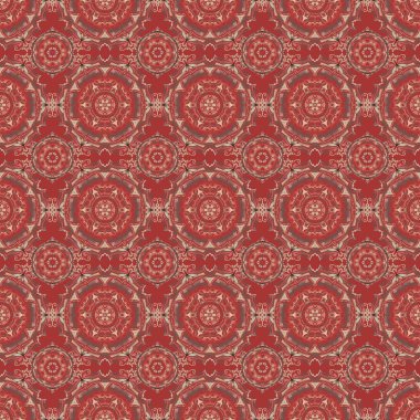 Vektör çizimi. Damask pürüzsüz çiçek deseni pembe, kırmızı ve bej renklerde..