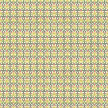 Yeşil, sarı ve beyaz renkli minik çiçeklerin vektör güzel arka planı. Elle çizilmiş çiçekli pürüzsüz desen.