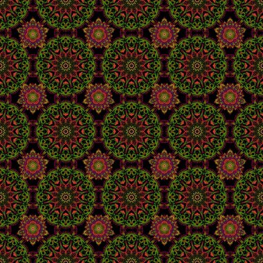 Zarif vektör damaske duvar kağıdı. Kusursuz bir geçmişi var. Kahverengi, yeşil ve kırmızı renklerde klasik dikişsiz desen.