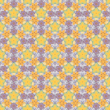 Çiçekler, yapraklar, dekoratif elementler, sıçrama, lekeler ve mavi, bej ve sarı renkler. Karalama çizim biçimi, el çizimi illüstrasyon.