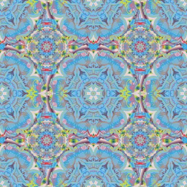 Vektör tarzı süs. Soyut çiçekli kraliyet duvar kağıdı. Damask, gri, bej ve mavi renklerle kusursuz çiçek deseni..