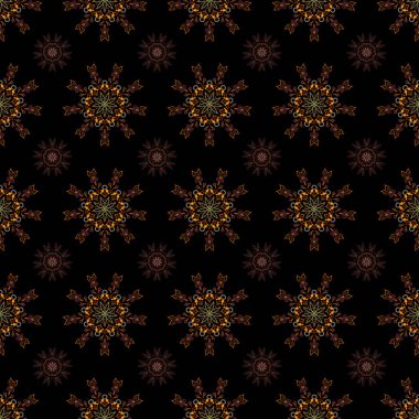 Yıldızlı Gökyüzü. Kar yağıyor. Siyah zemin üzerinde mor, yeşil ve kahverengi kar taneleri ve noktalar olan kusursuz bir doku..