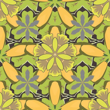 Geleneksel Noel renklerinde pürüzsüz bir desen. Soyut sarı, gri ve yeşil geometrik süs. Sayısal kağıt, tekstil baskısı, sayfa doldurma veya paketleme için kullanılabilir.