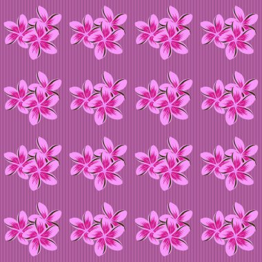 Vektör çizimi. Pembe, mor ve morumsu çiçek desenli. Moda baskıları için zarif bir şablon. Küçük çiçekte şirin, pürüzsüz desen.