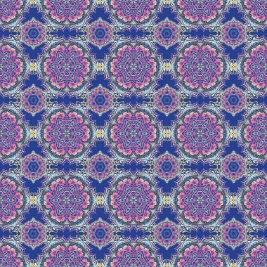 Soyut vektör elementleri olan lükslü çok renkli, pürüzsüz desen. Mavi arkaplanda çok renkli desen.