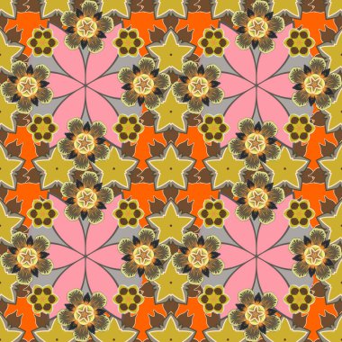 Davetiyeler için süslü çiçek süslemeleri, tebrik kartları, pembe, sarı ve kahverengi renkli teşekkür mesajları. Viktorya tarzı elementler. Vektör açgözlülüğü ve tasarım için kusursuz desen.