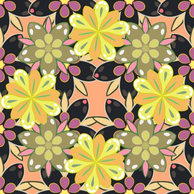 Kusursuz Noel süsü deseni. Parlak arkaplan çizimi bej, gri ve sarı renklerde.