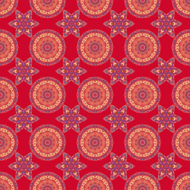 Vektör kesme kağıt dantel dokusu, kırmızı, mavi ve turuncu tül, girintisiz desen.