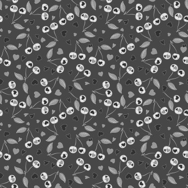 Siyah ve gri renklerde kirazsız kiraz rengi baskısı.