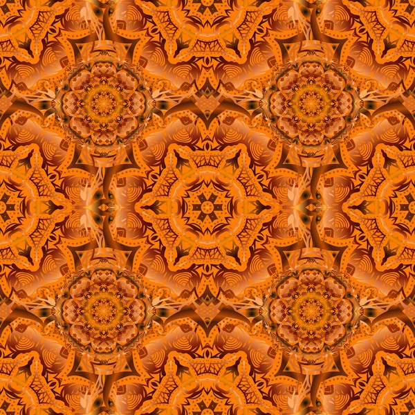 Средневековый Цветочный Узор Векторная Иллюстрация Декоративная Симметрия Арабеска Коричневый Оранжевый — стоковый вектор
