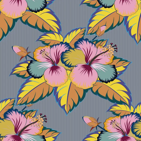 Handgeschilderde Illustratie Violette Grijze Gele Kleuren Vector Tropische Bladeren Violette — Stockvector