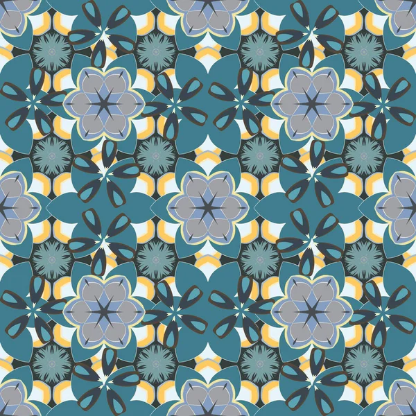 Украшение Цветочных Песков Вышивка Бесшовный Узор Красивыми Цветами Синий Серый — стоковый вектор