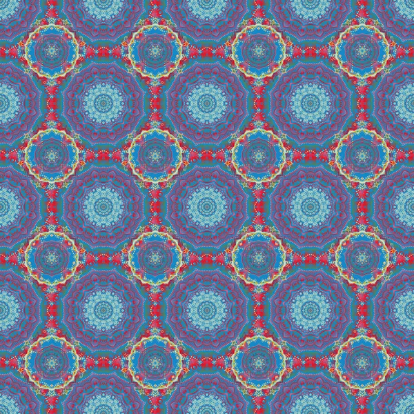Patchwork Sin Costuras Abstracto Sobre Fondo Azul Con Adornos Multicolores — Archivo Imágenes Vectoriales
