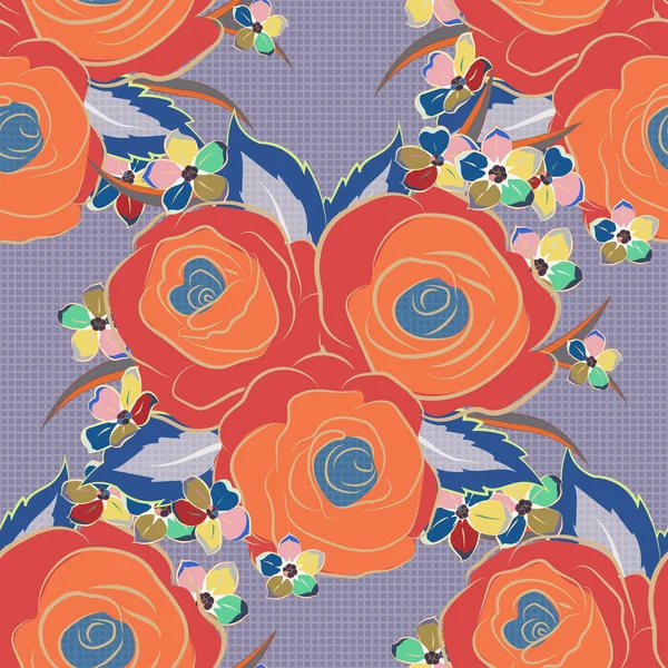 Patrón Tinta Sin Costura Raster Con Flores Abstractas Colores Naranja — Vector de stock