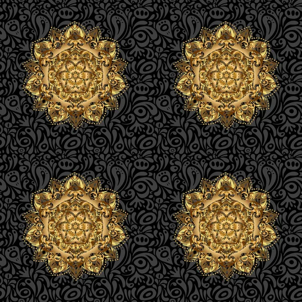 Запрошення Карти Прозорення Золотий Візерунок Декоративний Індійський Круглий Мандала Чорному — стоковий вектор