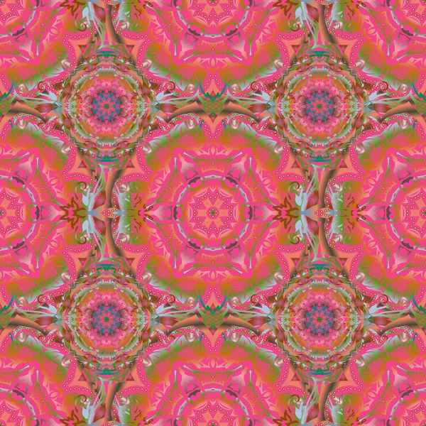 Abstraktes Nahtloses Muster Mit Mehrfarbigen Sich Wiederholenden Elementen Auf Rosa — Stockvektor