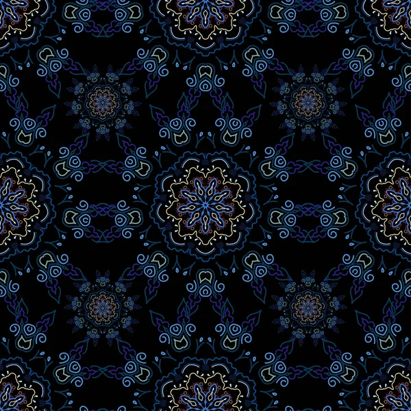 Ikat Damask Sömlös Mönster Bakgrund Kakel Vektorillustration Blå Och Grå — Stock vektor