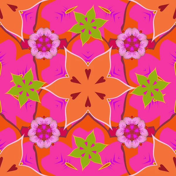 Stilisiertes Ornament Vector Glitter Texturierte Nahtlose Muster Mit Rosa Orange — Stockvektor