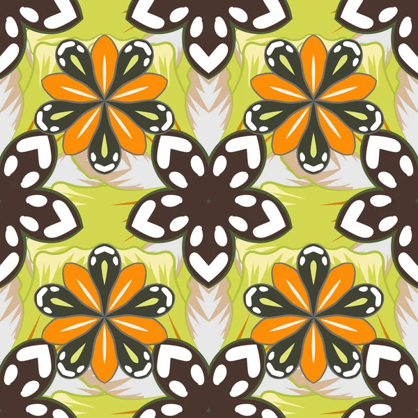 手绘野花 无缝隙植物壁纸 棕色和白色 无缝图案可用于网页背景 表面纹理和织物 — 图库矢量图片