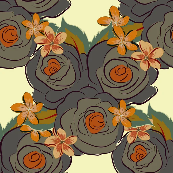 Fleurs Vectorielles Roses Feuilles Motif Sans Couture Motif Floral Sans — Image vectorielle